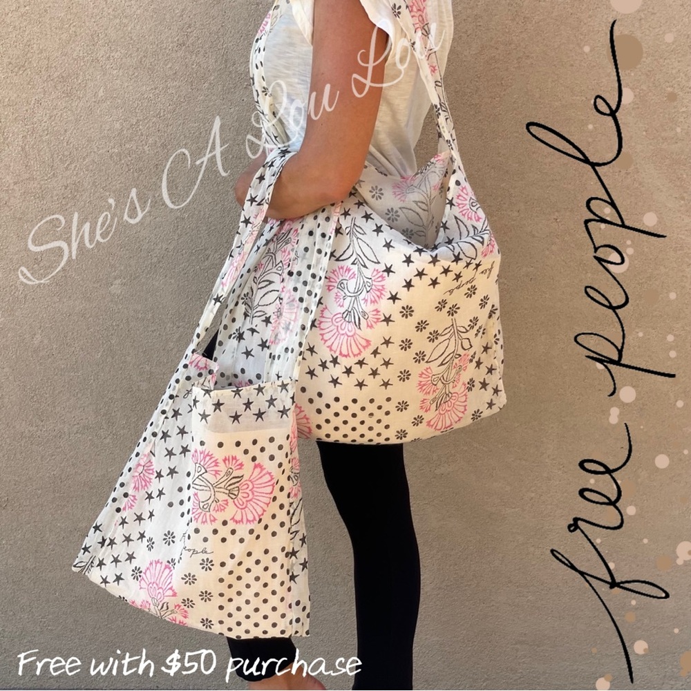 🆕 2 Free People lightweight muslin, market day, reusable shopping totes M/L